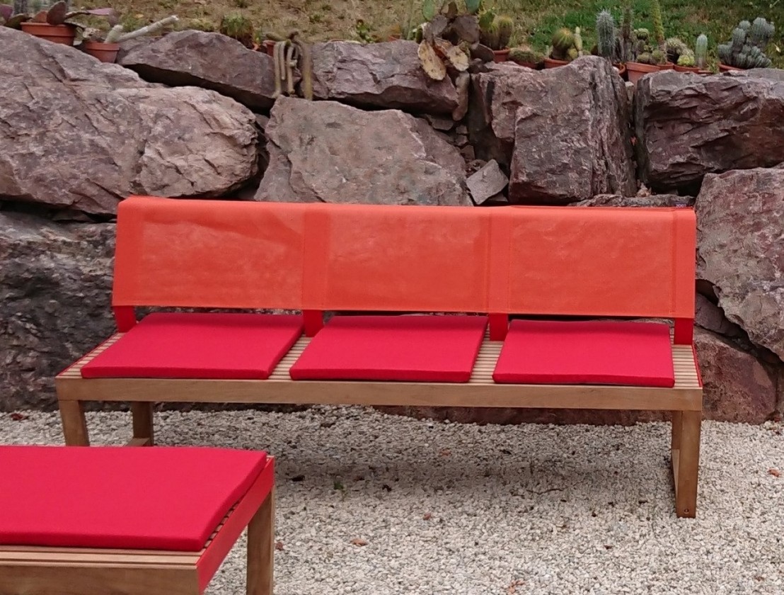Banc bois robinier dossier tissu CARBINI