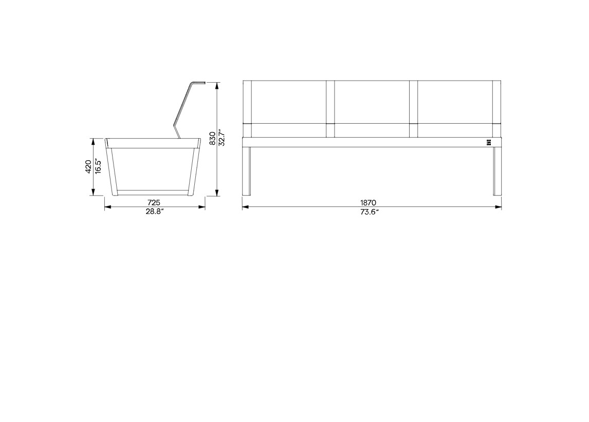 Banc bois robinier dossier tissu CARBINI