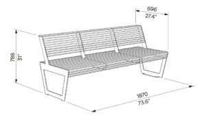 Banc quatre places tout acier VIENNE plan