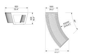 Banquette convexe petites lames bois R2000mm ANNECY plan