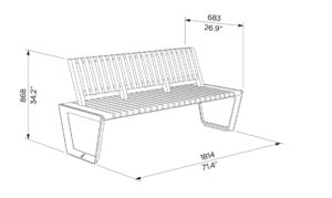 banc avec dossier en bois MABLY plan