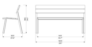 Banc en bois simple 1500mm PIA plan