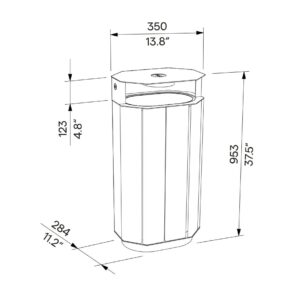 Corbeille de propreté bois avec cendrier 61L ENTREMONT plan