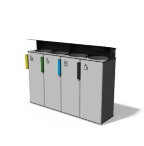 Corbeille de tri 4 flux 38L tout acier avec cendrier LAUROUX