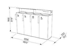Corbeille de tri 4 flux 38L tout acier avec cendrier LAUROUX plan