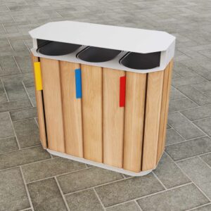 Corbeille de tri sélectif 3 flux en bois avec couvercle ALBERTVILLE