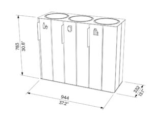 Corbeille tri sélectif 3 flux 38L en bois LACOSTE plan