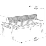 E2-551 banc double acier bois dim