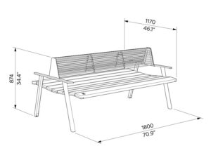 E2-551 banc double acier bois dim