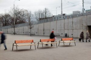 banc bois double dossier acier VAUVERT .