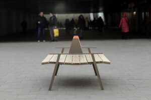 banc bois double dossier acier VAUVERT..