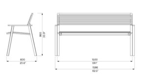 banc tout métal avec accoudoirs 1500mm UZÈS plan