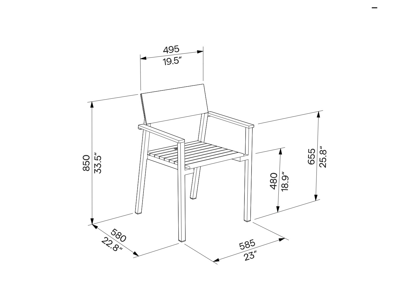 Chaise outdoor HPL et bois accoudoirs PIANA