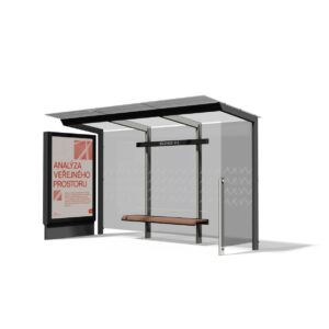 Abribus avec parois Latérale et panneau publicitaire et banc BONDY