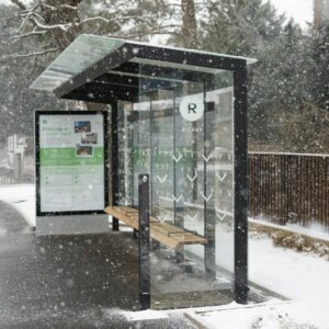 Grand Abribus avec bancs parois latérale et panneau publicitaire SEVRAN (5b)