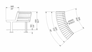 Banc convexe avec dossier TRIGNAC plan