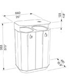 A20-7121 Corbeille tri 2x61L bois avec couvercle cendrier plan