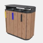 A20-8121 Corbeille tri x 3 61L bois avec couvercle cendrier