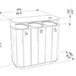 A20-8121 Corbeille tri x 3 61L bois avec couvercle cendrier plan
