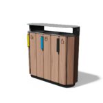 Corbeille bois de tri 3 flux avec protection MÉRIBEL.
