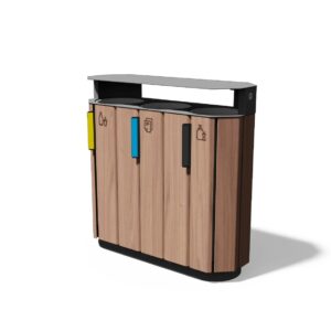 Corbeille bois de tri 3 flux avec protection  MÉRIBEL