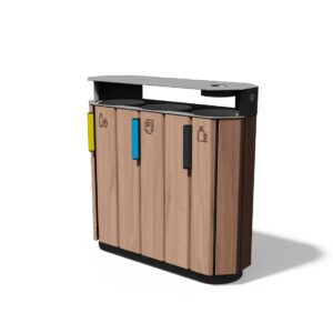 Corbeille bois de tri 3 flux avec protection et cendrier MODANE