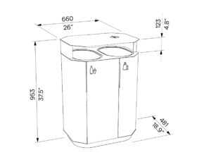 Corbeille de tri acier 2 flux avec cendrier MOÛTIERS plan