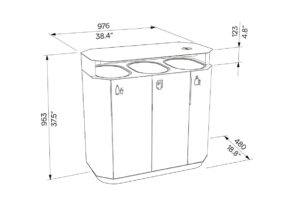 Corbeille de tri acier 3 flux cendrier CHIGNIN plan