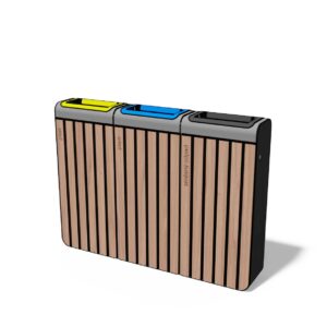 Corbeille de tri bois et acier triple flux 45L ASSON