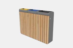 Corbeille de tri bois et acier triple flux 45L ASSON.