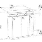 Corbeille de tri de déchets 3 flux cendrier FLUMET plan