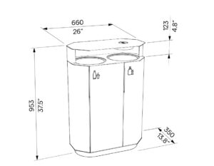 Corbeille de tri double flux acier avec cendrier LA PLAGNE plan