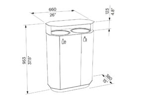 Corbeille de tri sélectif 2 flux acier LA GIETTAZ plan