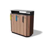Corbeille de tri sélectif 3 flux en bois couvercle et cendrier COURCHEVEL.