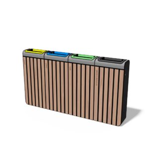 Corbeille de tri sélectif 4 flux 45L acier bois MONT