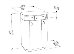 Corbeille de tri sélectif acier 2 flux CHANAZ plan