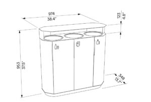 Corbeille de tri sélectif acier 3 flux AUSSOIS plan
