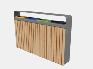 Corbeille de tri sélectif bois et acier 4 flux NAY.