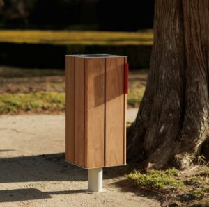 Corbeille simple en bois sur pied central 38L à spiter ou sceller MONTPELLIER