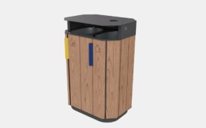 Corbeille tri sélectif 2 flux avec couvercle cendrier VALMEINIER.