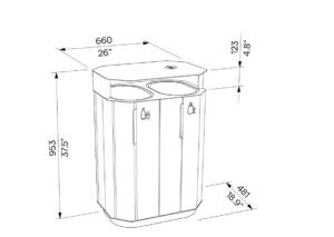 Corbeille tri sélectif 2 flux avec couvercle cendrier VALMEINIER plan