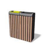 Corbeille tri sélectif bois et acier double flux 45L GUÉTHARY
