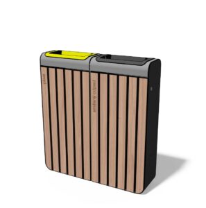 Corbeille tri sélectif bois et acier double flux 45L GUÉTHARY