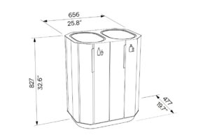 Corbeille tri sélectif en bois 2 flux VALLOIRE plan