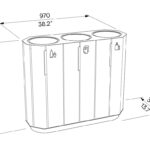 Corbeille tri sélectif en bois 3 flux BOZEL plan