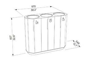 Corbeille tri sélectif en bois 3 flux BOZEL plan
