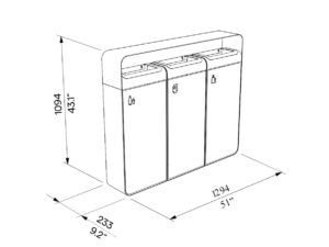 Corbeille tri sélectif robuste 3 flux 45L acier IGON plan