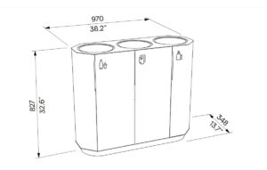 Corbeille tri sélectif simple acier 3 flux CRUET plan