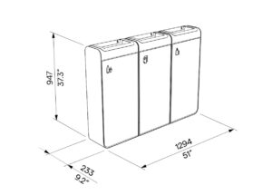 Tri sélectif 3 flux 45L tout acier PAU plan