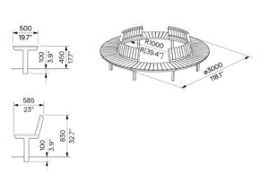 Banc circulaire avec dossiers VERTOU plan